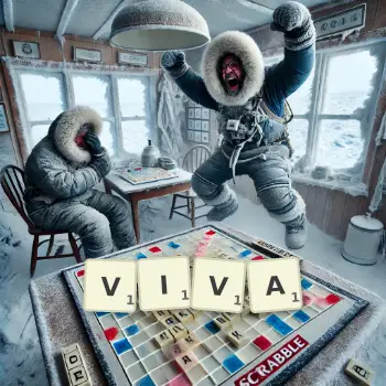 Creative illustration for a Scrabble game with the word VIVA spelled out in tiles on the board.