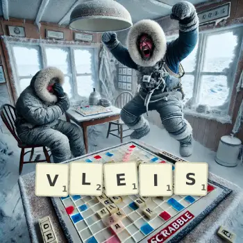 Creative illustration for a Scrabble game with the word VLEIS spelled out in tiles on the board.