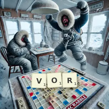 Creative illustration for a Scrabble game with the word VOR spelled out in tiles on the board.