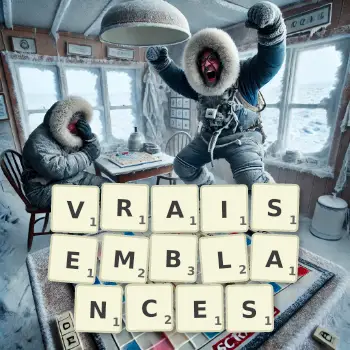 Creative illustration for a Scrabble game with the word VRAISEMBLANCES spelled out in tiles on the board.