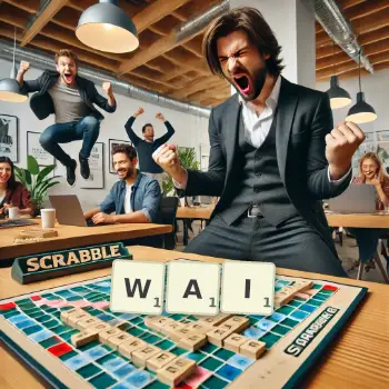 Creative illustration for a Scrabble game with the word WAI spelled out in tiles on the board.