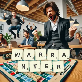 Creative illustration for a Scrabble game with the word WARRANTER spelled out in tiles on the board.