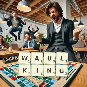 Creative illustration for a Scrabble game with the word WAULKING spelled out in tiles on the board.