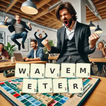 Creative illustration for a Scrabble game with the word WAVEMETER spelled out in tiles on the board.