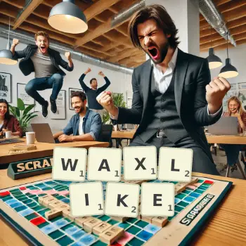 Creative illustration for a Scrabble game with the word WAXLIKE spelled out in tiles on the board.