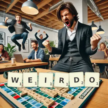 Creative illustration for a Scrabble game with the word WEIRDO spelled out in tiles on the board.