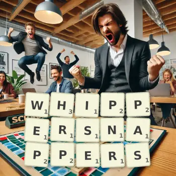 Creative illustration for a Scrabble game with the word WHIPPERSNAPPERS spelled out in tiles on the board.