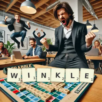 Creative illustration for a Scrabble game with the word WINKLE spelled out in tiles on the board.