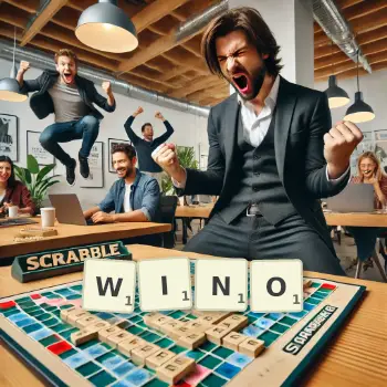 Creative illustration for a Scrabble game with the word WINO spelled out in tiles on the board.