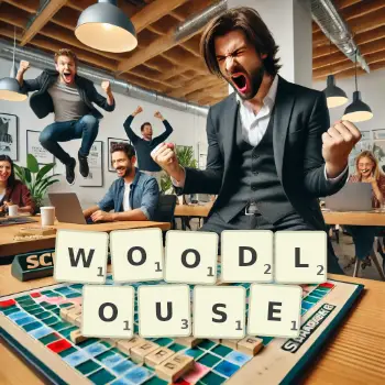 Creative illustration for a Scrabble game with the word WOODLOUSE spelled out in tiles on the board.