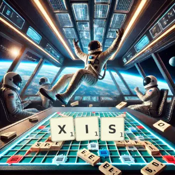 Creative illustration for a Scrabble game with the word XIS spelled out in tiles on the board.