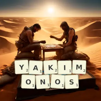Creative illustration for a Scrabble game with the word YAKIMONOS spelled out in tiles on the board.