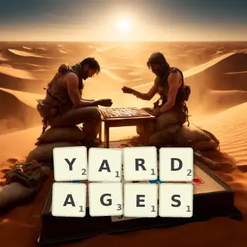 Creative illustration for a Scrabble game with the word YARDAGES spelled out in tiles on the board.