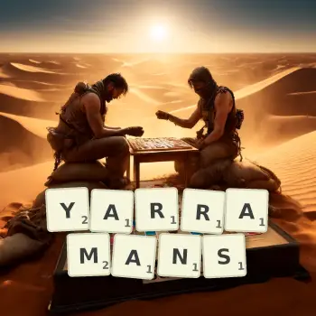 Creative illustration for a Scrabble game with the word YARRAMANS spelled out in tiles on the board.