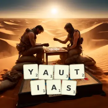 Creative illustration for a Scrabble game with the word YAUTIAS spelled out in tiles on the board.
