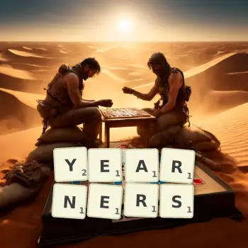 Creative illustration for a Scrabble game with the word YEARNERS spelled out in tiles on the board.