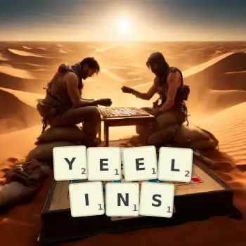 Creative illustration for a Scrabble game with the word YEELINS spelled out in tiles on the board.