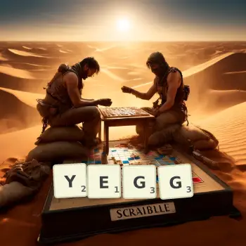 Creative illustration for a Scrabble game with the word YEGG spelled out in tiles on the board.