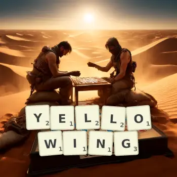 Creative illustration for a Scrabble game with the word YELLOWING spelled out in tiles on the board.