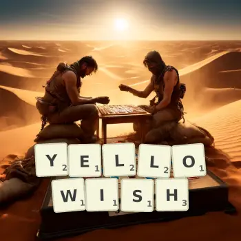 Creative illustration for a Scrabble game with the word YELLOWISH spelled out in tiles on the board.