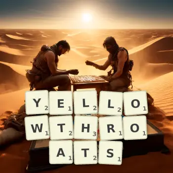 Creative illustration for a Scrabble game with the word YELLOWTHROATS spelled out in tiles on the board.