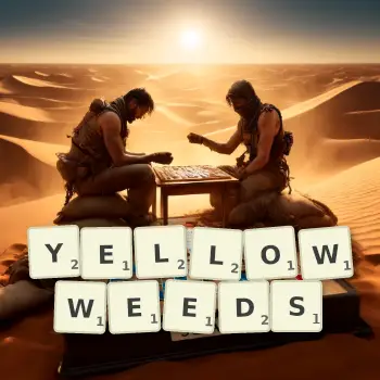 Creative illustration for a Scrabble game with the word YELLOWWEEDS spelled out in tiles on the board.