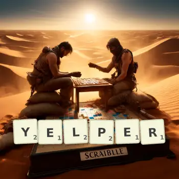 Creative illustration for a Scrabble game with the word YELPER spelled out in tiles on the board.