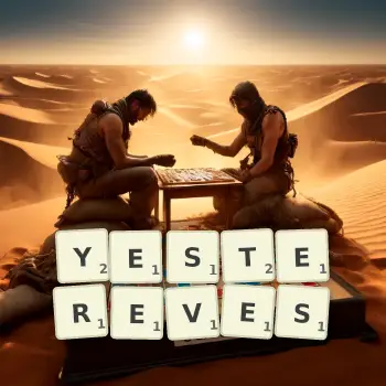 Creative illustration for a Scrabble game with the word YESTEREVES spelled out in tiles on the board.