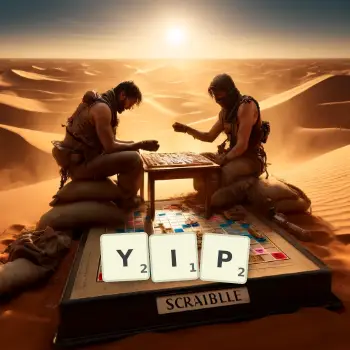 Creative illustration for a Scrabble game with the word YIP spelled out in tiles on the board.
