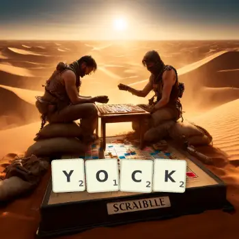 Creative illustration for a Scrabble game with the word YOCK spelled out in tiles on the board.