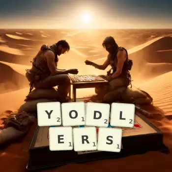 Creative illustration for a Scrabble game with the word YODLERS spelled out in tiles on the board.
