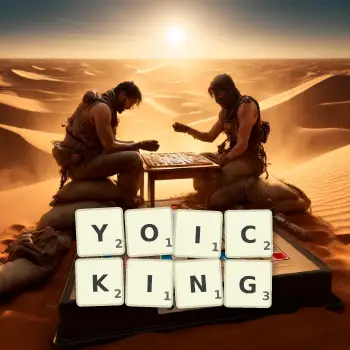 Creative illustration for a Scrabble game with the word YOICKING spelled out in tiles on the board.