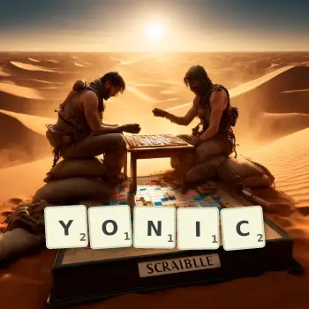 Creative illustration for a Scrabble game with the word YONIC spelled out in tiles on the board.