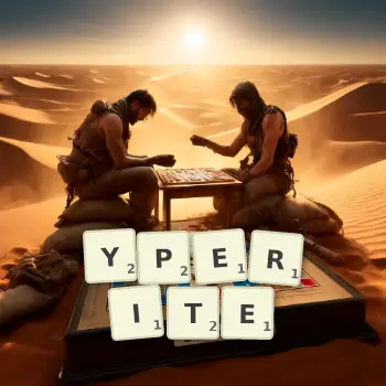 Creative illustration for a Scrabble game with the word YPERITE spelled out in tiles on the board.