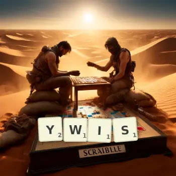 Creative illustration for a Scrabble game with the word YWIS spelled out in tiles on the board.