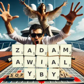 Creative illustration for a Scrabble game with the word ZADAMAWIALYBY spelled out in tiles on the board.