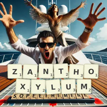 Creative illustration for a Scrabble game with the word ZANTHOXYLUM spelled out in tiles on the board.