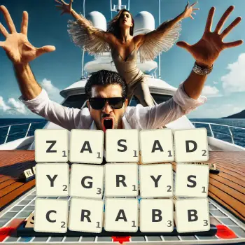 Creative illustration for a Scrabble game with the word ZASADYGRYSCRABB spelled out in tiles on the board.